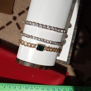 Lot of three New Fashion Gold Bracelets 2 Stretchy Rhinestone 1 Emerald  8"-10"